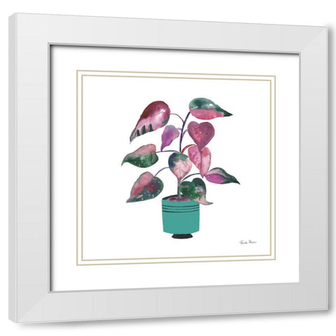 Potted Jewels II Aqua White Modern Wood Framed Art Print with Double Matting by Zaman, Farida