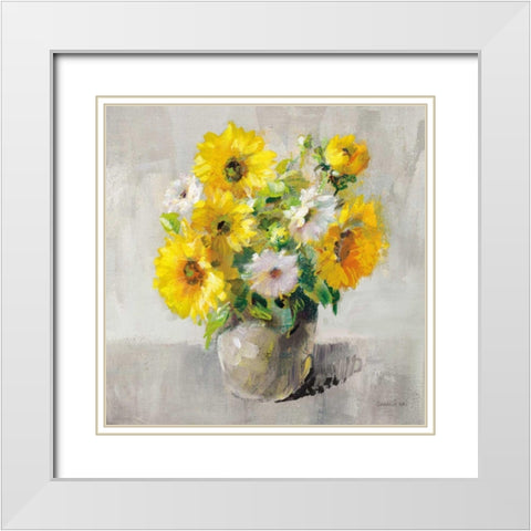 Sunflower Still Life I on Gray White Modern Wood Framed Art Print with Double Matting by Nai, Danhui