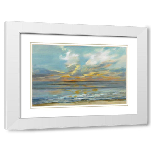Rhythmic Sunset Waves White Modern Wood Framed Art Print with Double Matting by Vassileva, Silvia