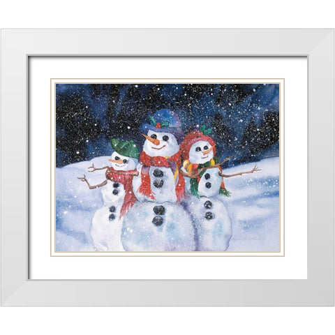 Snowmen White Modern Wood Framed Art Print with Double Matting by McKenna, Kathleen Parr