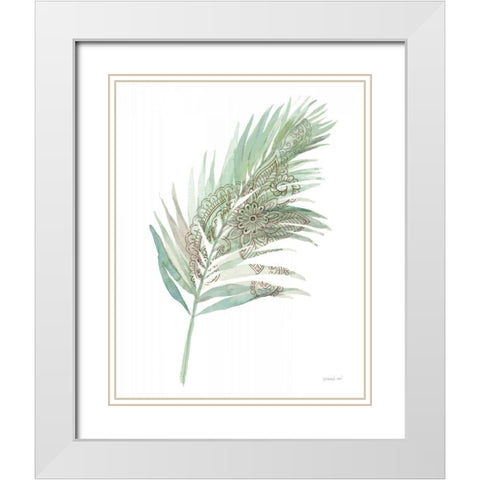 Boho Tropical Leaf III Green White Modern Wood Framed Art Print with Double Matting by Nai, Danhui