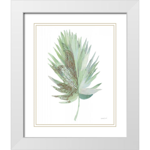 Boho Tropical Leaf IV Green White Modern Wood Framed Art Print with Double Matting by Nai, Danhui