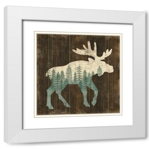 Simple Living Moose Silhouette White Modern Wood Framed Art Print with Double Matting by Mullan, Michael