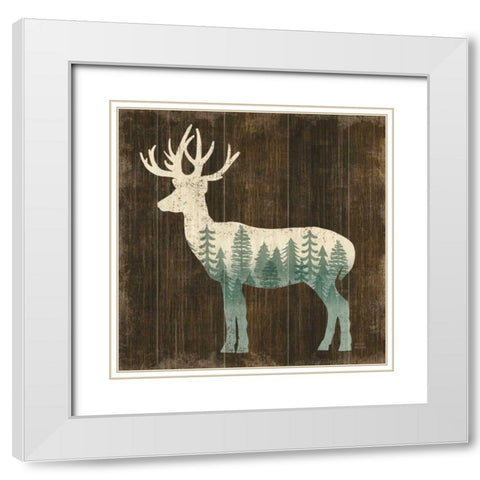 Simple Living Deer Silhouette White Modern Wood Framed Art Print with Double Matting by Mullan, Michael
