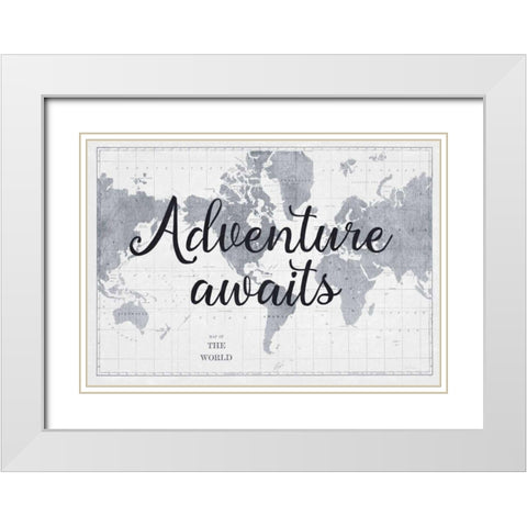World Map Gray White Modern Wood Framed Art Print with Double Matting by Schlabach, Sue
