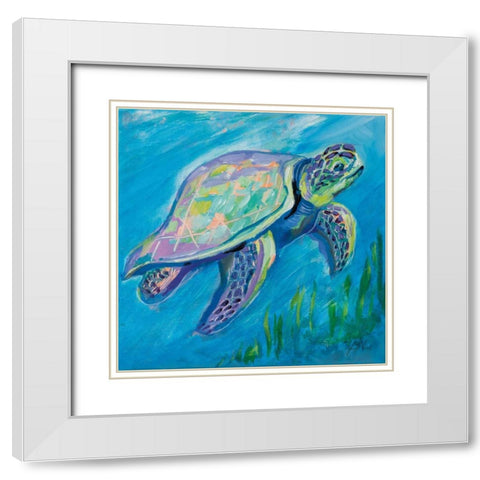 Sea Turtle Swim White Modern Wood Framed Art Print with Double Matting by Vertentes, Jeanette