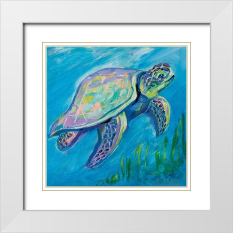 Sea Turtle Swim White Modern Wood Framed Art Print with Double Matting by Vertentes, Jeanette
