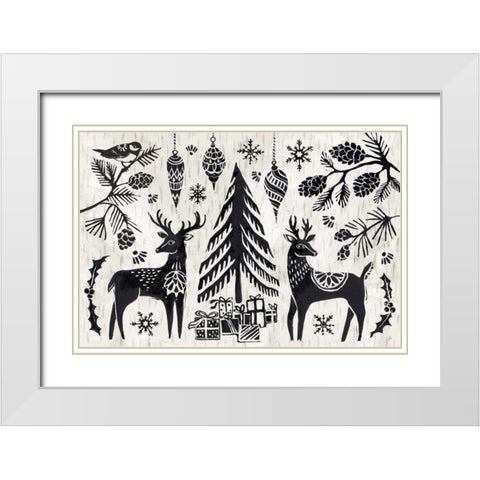 Woodcut Christmas I White Modern Wood Framed Art Print with Double Matting by Brissonnet, Daphne