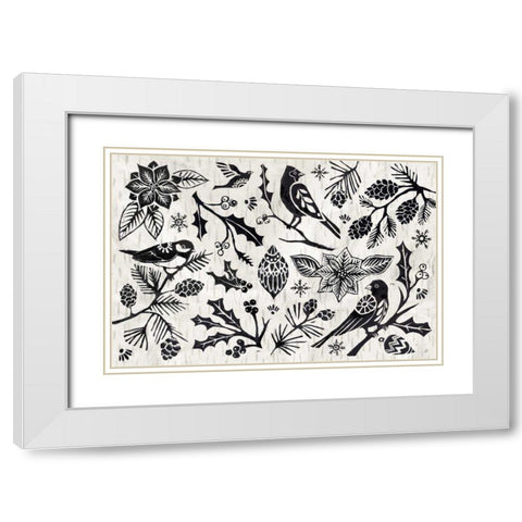 Woodcut Christmas II White Modern Wood Framed Art Print with Double Matting by Brissonnet, Daphne