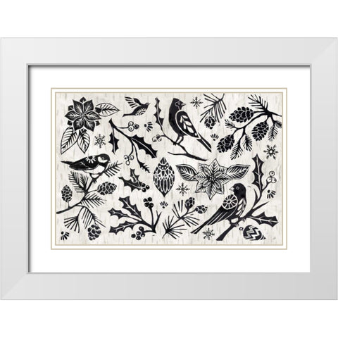 Woodcut Christmas II White Modern Wood Framed Art Print with Double Matting by Brissonnet, Daphne