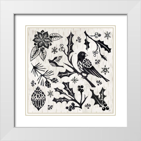 Woodcut Christmas IV White Modern Wood Framed Art Print with Double Matting by Brissonnet, Daphne