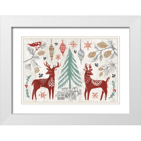 Woodcut Christmas I Color White Modern Wood Framed Art Print with Double Matting by Brissonnet, Daphne