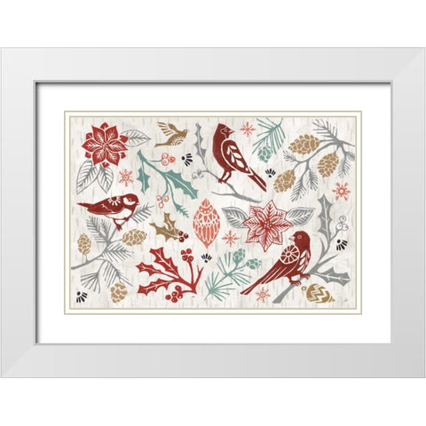 Woodcut Christmas II Color White Modern Wood Framed Art Print with Double Matting by Brissonnet, Daphne