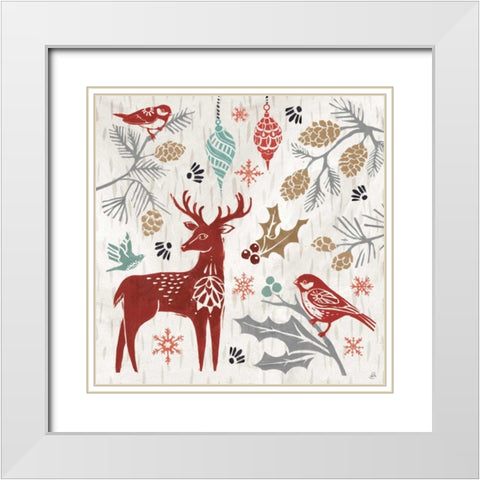 Woodcut Christmas III Color White Modern Wood Framed Art Print with Double Matting by Brissonnet, Daphne