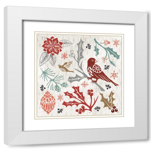Woodcut Christmas IV Color White Modern Wood Framed Art Print with Double Matting by Brissonnet, Daphne
