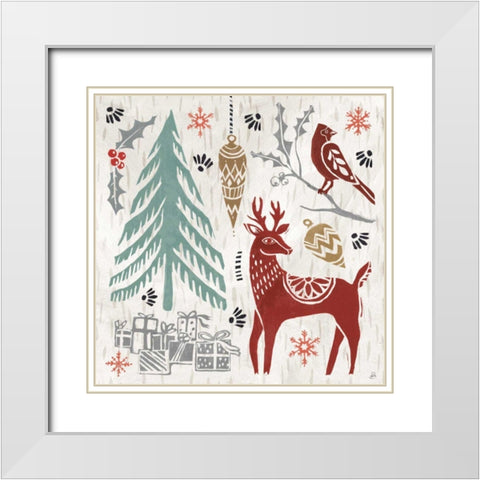 Woodcut Christmas V Color White Modern Wood Framed Art Print with Double Matting by Brissonnet, Daphne