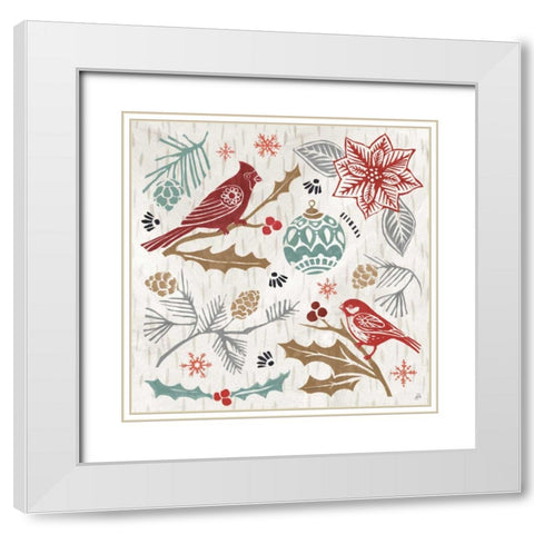 Woodcut Christmas VI Color White Modern Wood Framed Art Print with Double Matting by Brissonnet, Daphne