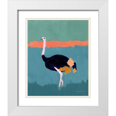 Ostrich White Modern Wood Framed Art Print with Double Matting by Munger, Pamela