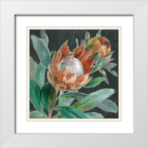 Deep Tropical Protea Crop White Modern Wood Framed Art Print with Double Matting by Nai, Danhui