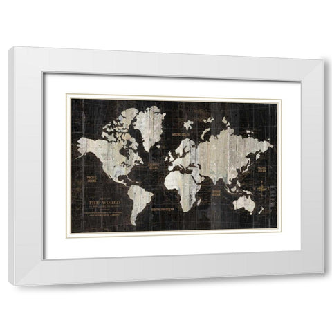 Old World Map Black White Modern Wood Framed Art Print with Double Matting by Wild Apple Portfolio