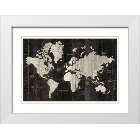 Old World Map Black White Modern Wood Framed Art Print with Double Matting by Wild Apple Portfolio