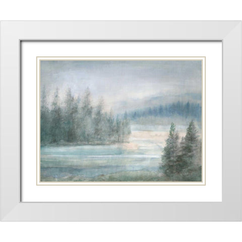 Morning on the Lake White Modern Wood Framed Art Print with Double Matting by Nai, Danhui