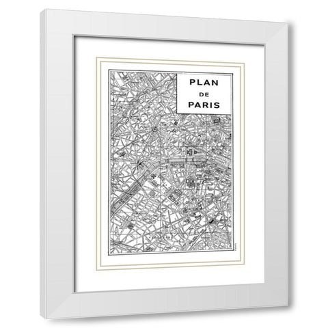 Inverted Paris Map White Modern Wood Framed Art Print with Double Matting by Schlabach, Sue