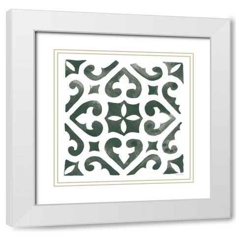 Andalusian Tile I Pine Green White Modern Wood Framed Art Print with Double Matting by Charro, Mercedes Lopez
