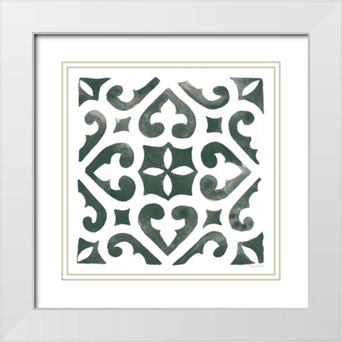 Andalusian Tile I Pine Green White Modern Wood Framed Art Print with Double Matting by Charro, Mercedes Lopez
