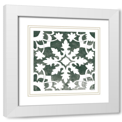 Andalusian Tile II Pine Green White Modern Wood Framed Art Print with Double Matting by Charro, Mercedes Lopez