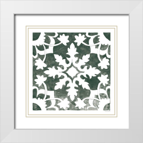 Andalusian Tile II Pine Green White Modern Wood Framed Art Print with Double Matting by Charro, Mercedes Lopez