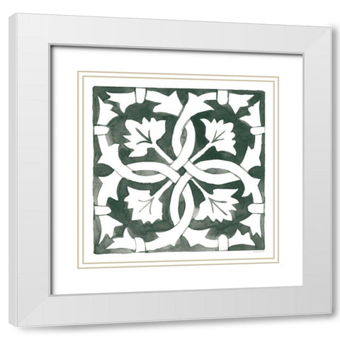 Andalusian Tile III Pine Green White Modern Wood Framed Art Print with Double Matting by Charro, Mercedes Lopez