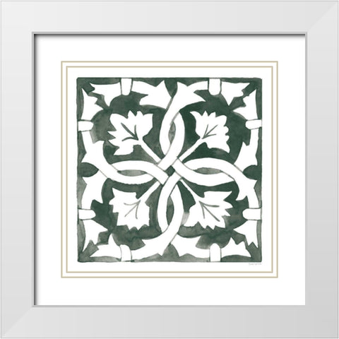 Andalusian Tile III Pine Green White Modern Wood Framed Art Print with Double Matting by Charro, Mercedes Lopez