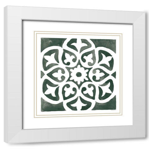Andalusian Tile IV Pine Green White Modern Wood Framed Art Print with Double Matting by Charro, Mercedes Lopez