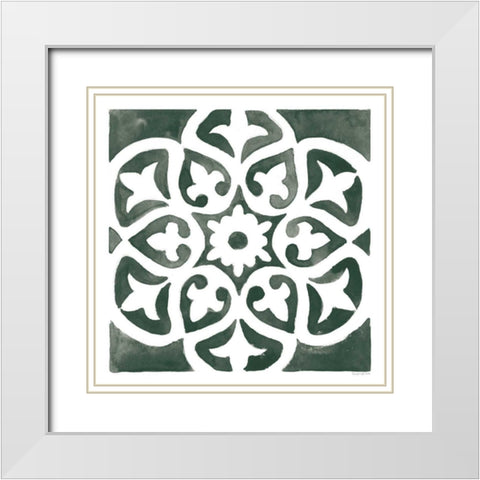 Andalusian Tile IV Pine Green White Modern Wood Framed Art Print with Double Matting by Charro, Mercedes Lopez