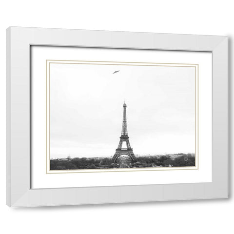 A Birds View of Paris White Modern Wood Framed Art Print with Double Matting by Larson, Nathan