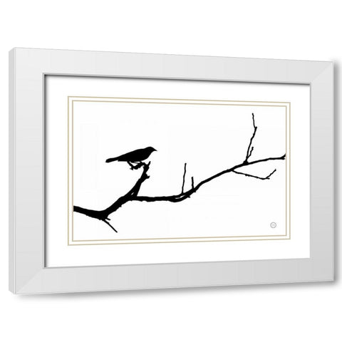 Bird Silhouette White Modern Wood Framed Art Print with Double Matting by Larson, Nathan