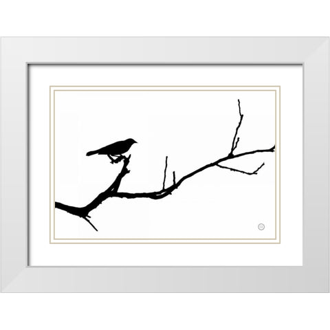 Bird Silhouette White Modern Wood Framed Art Print with Double Matting by Larson, Nathan