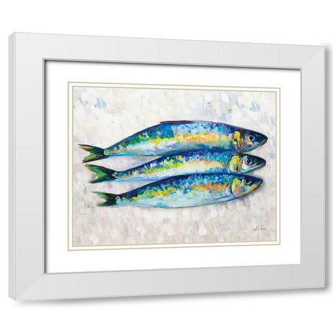 Fish Trio White Modern Wood Framed Art Print with Double Matting by Vertentes, Jeanette