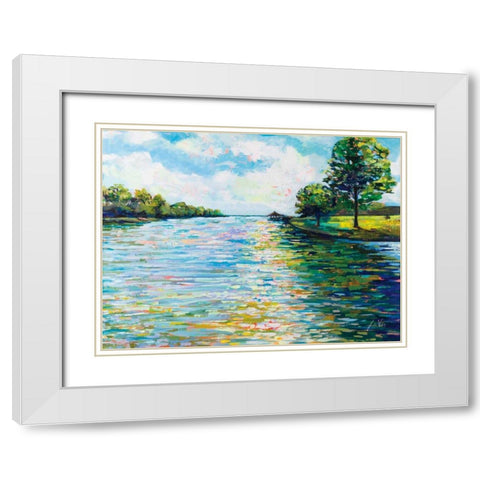 Lake View White Modern Wood Framed Art Print with Double Matting by Vertentes, Jeanette
