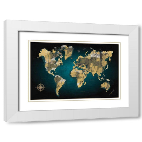 Sketched World Map White Modern Wood Framed Art Print with Double Matting by Escalante, Omar