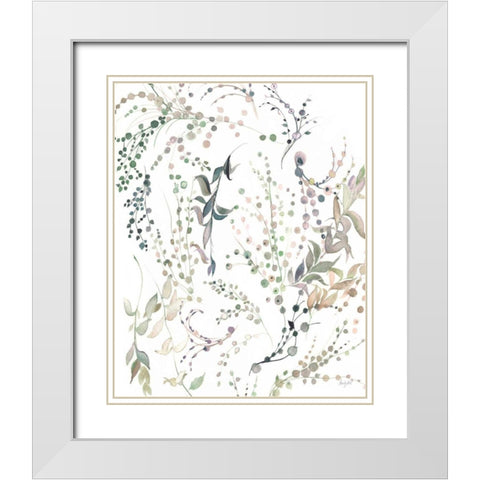 Leafy Tendrils White Modern Wood Framed Art Print with Double Matting by Rice, Kristy