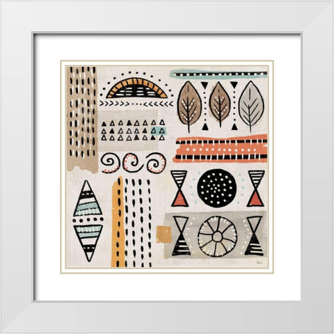 Tribal Tones III White Modern Wood Framed Art Print with Double Matting by Charron, Veronique
