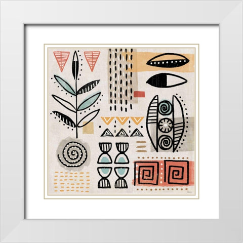 Tribal Tones V White Modern Wood Framed Art Print with Double Matting by Charron, Veronique