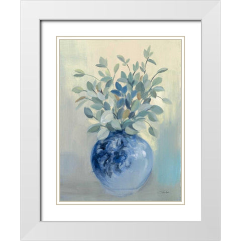 Sage Botanical White Modern Wood Framed Art Print with Double Matting by Vassileva, Silvia