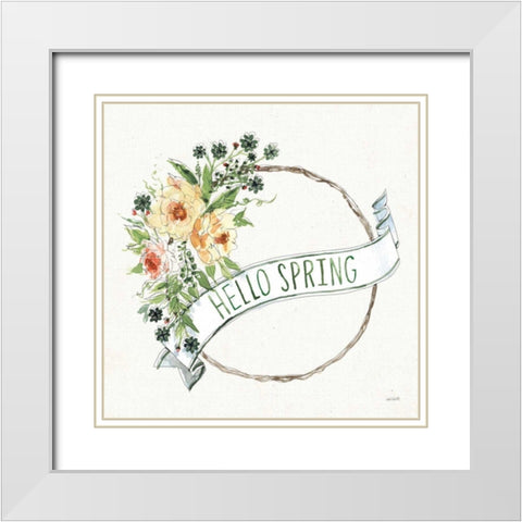 Hello Spring Wreath White Modern Wood Framed Art Print with Double Matting by Tavoletti, Anne