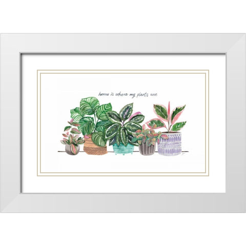 Happy House Plants I White Modern Wood Framed Art Print with Double Matting by Panganiban, Karyn