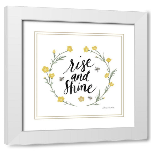 Happy to Bee Home Words IV White Modern Wood Framed Art Print with Double Matting by Miller, Sara Zieve