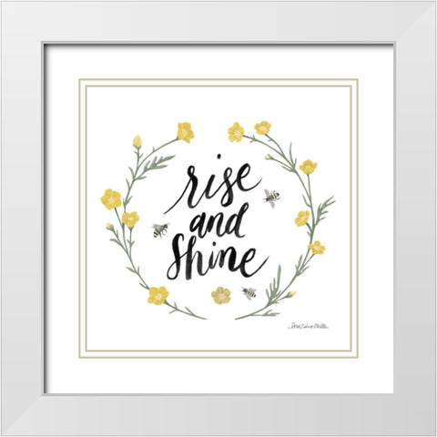 Happy to Bee Home Words IV White Modern Wood Framed Art Print with Double Matting by Miller, Sara Zieve