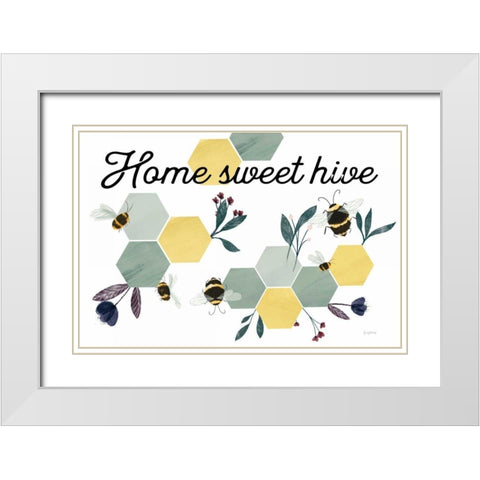 Bees Home Sweet Hive White Modern Wood Framed Art Print with Double Matting by Thorns, Becky